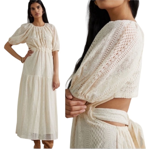 Anthropologie Verb Agneza Embroidered Lace Boho Cottagecore Midi Maxi Dress 12 - Picture 1 of 16